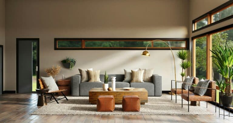 Bright modern living room representing clean indoor air quality — Clean Air Adviser
