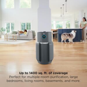 Shark NeverChange HP302 air purifier in living room — covers up to 1400 sq ft for whole-home purification