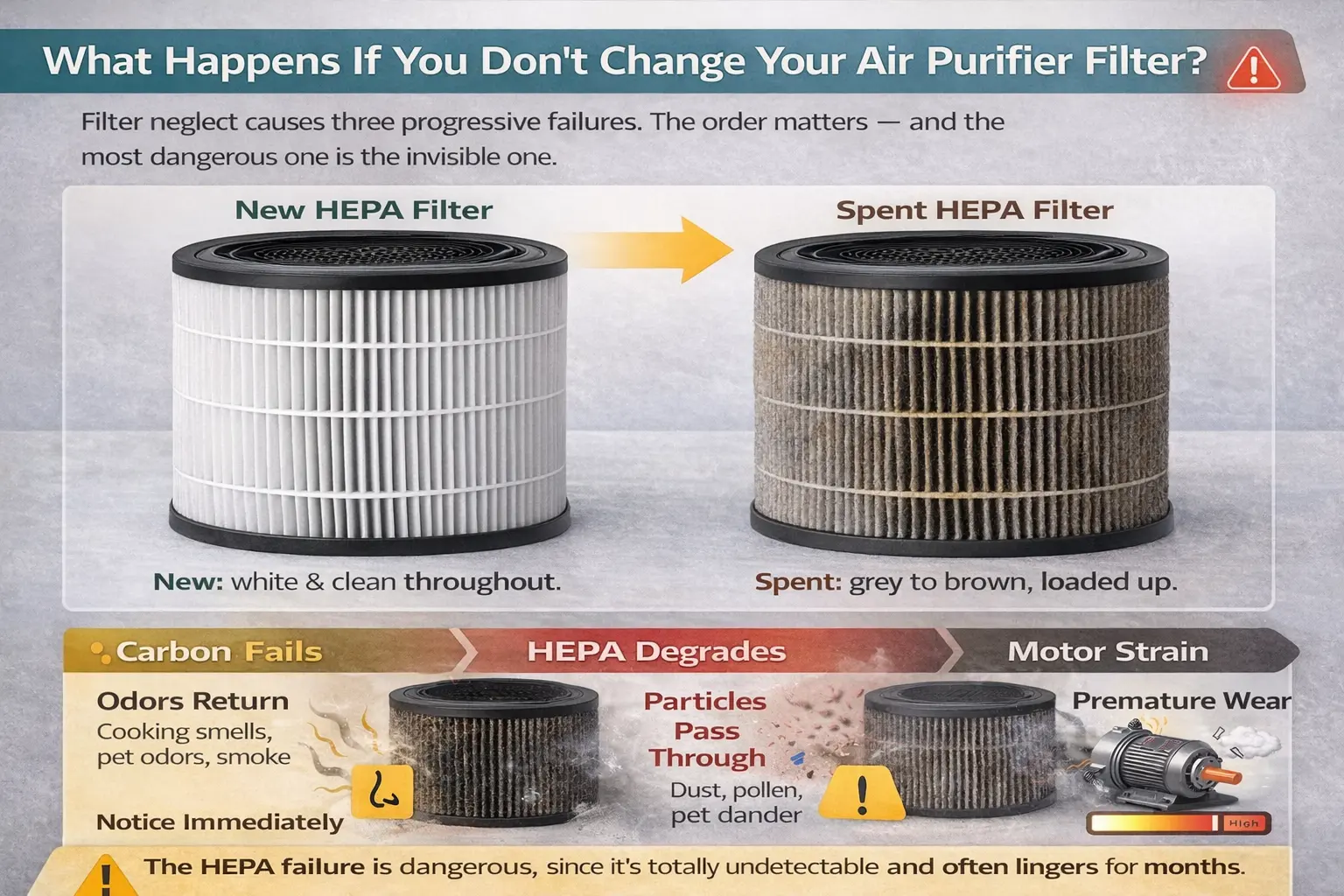 air purifier hepa filter new vs spent comparison white vs grey brown loaded filter