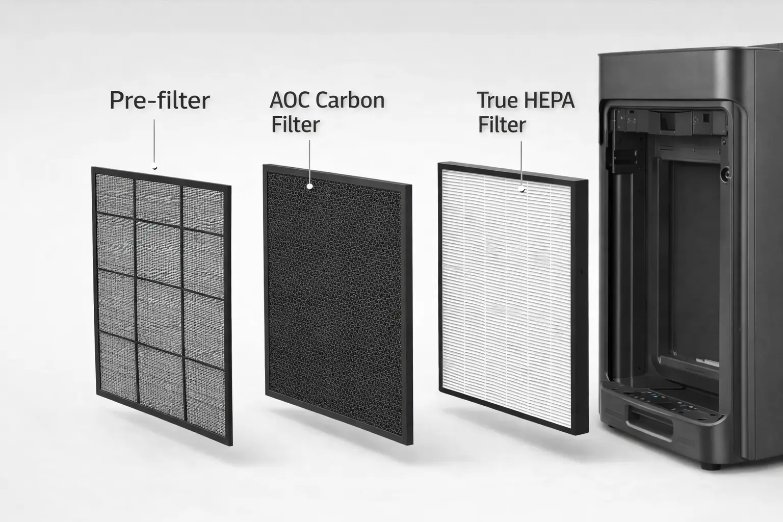 winix 5510 filter replacement open front panel showing hepa and carbon filter layers