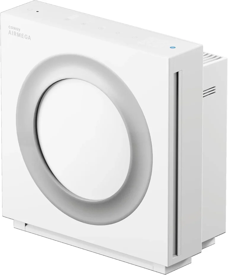 Coway Airmega Mighty2 Review; AP-1512N air purifier front view with circular intake design and compact white body