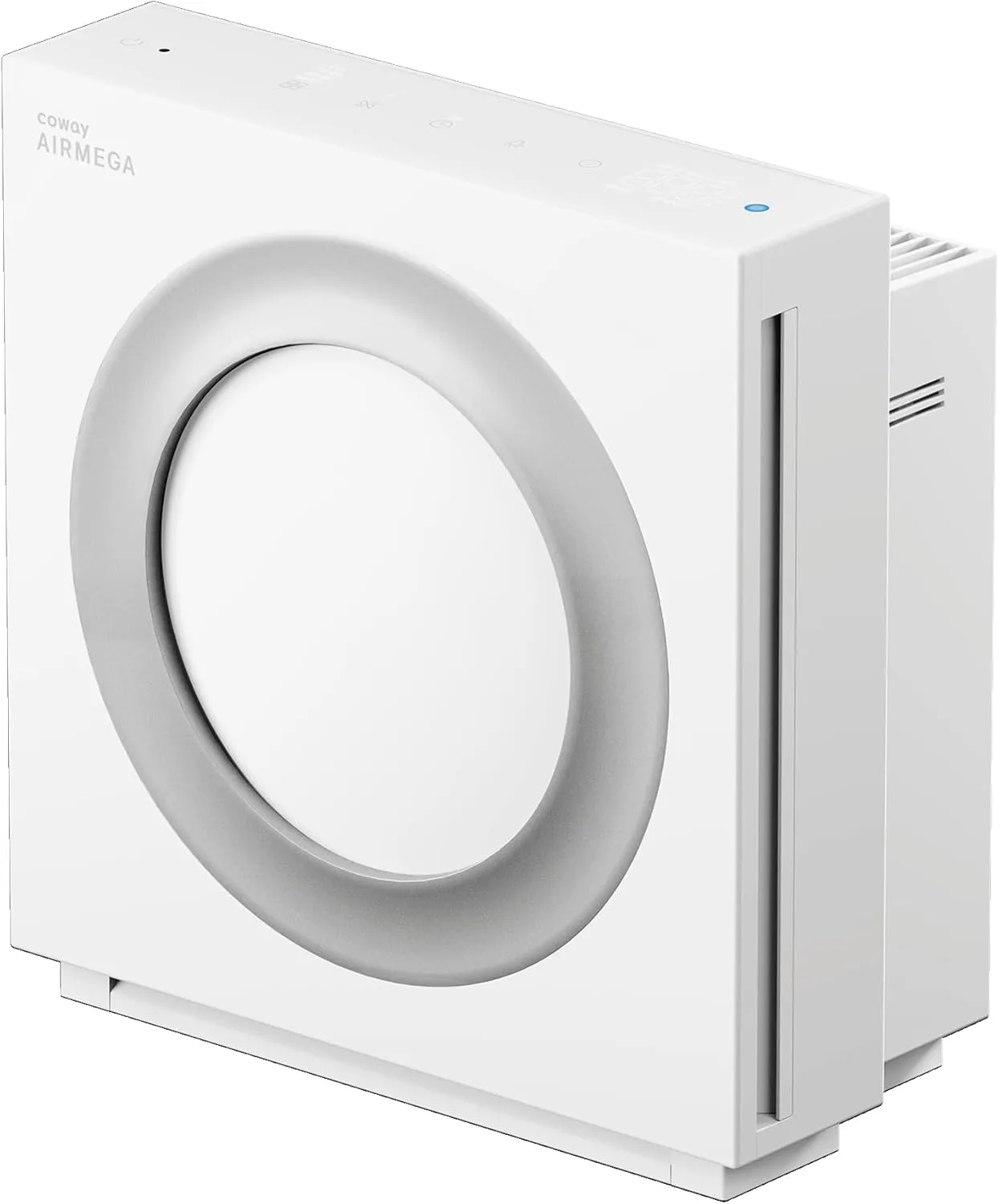 Coway Airmega Mighty2 Review; AP-1512N air purifier front view with circular intake design and compact white body